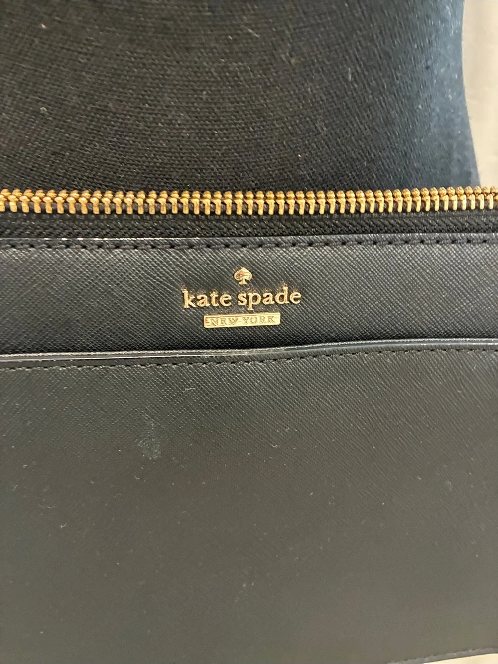 kate spade black leather saffiano crossbody with gold hardware